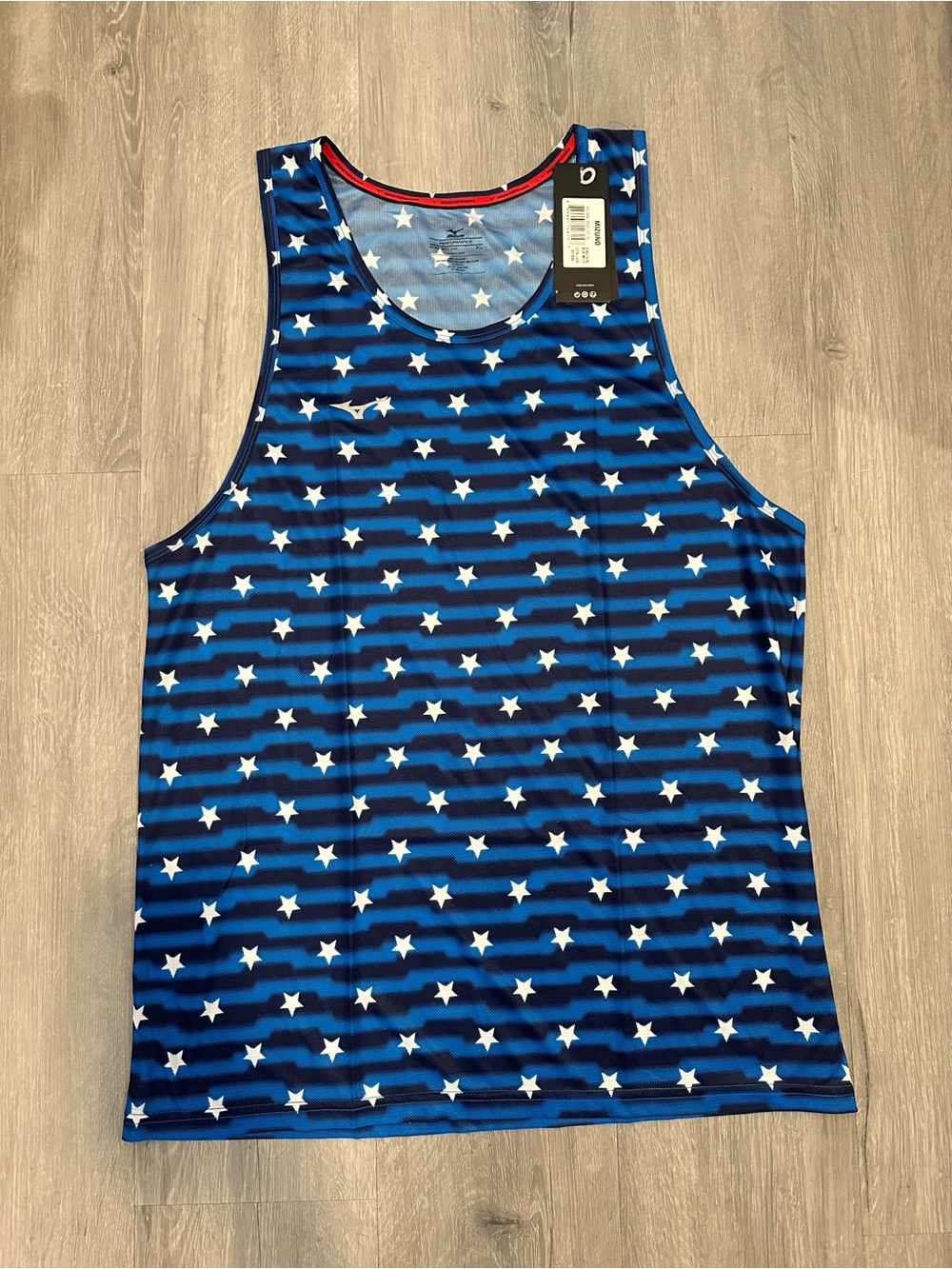 Mizuno Performance Men's XL Moisture Wicking Sleeveless Blue Star Print Tank Top
